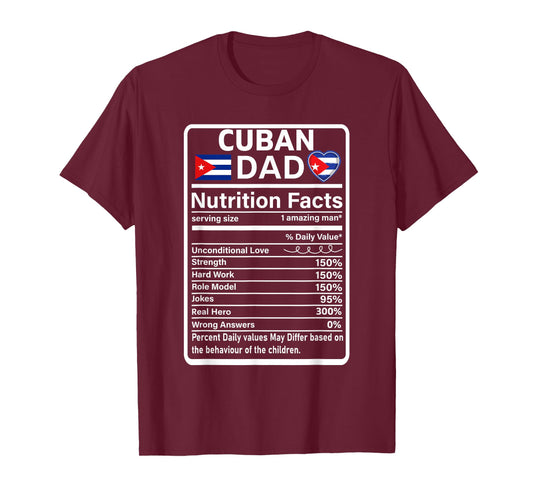 Cuban Dad Nutrition Facts For Men Mens Cuba Flag Pride Funny T-Shirt