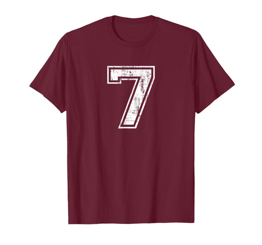 Number 7 Distressed Vintage Seven Sports Training Practice T-Shirt