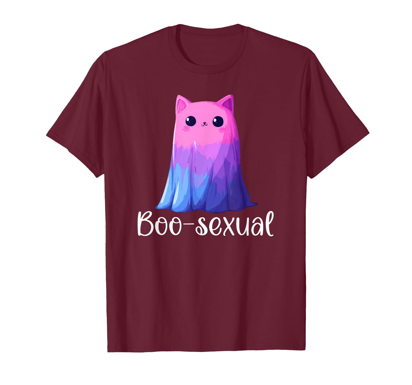 Cute Bisexual Ghost Cat in Sheet Boo-Sexual Halloween Pun T-Shirt