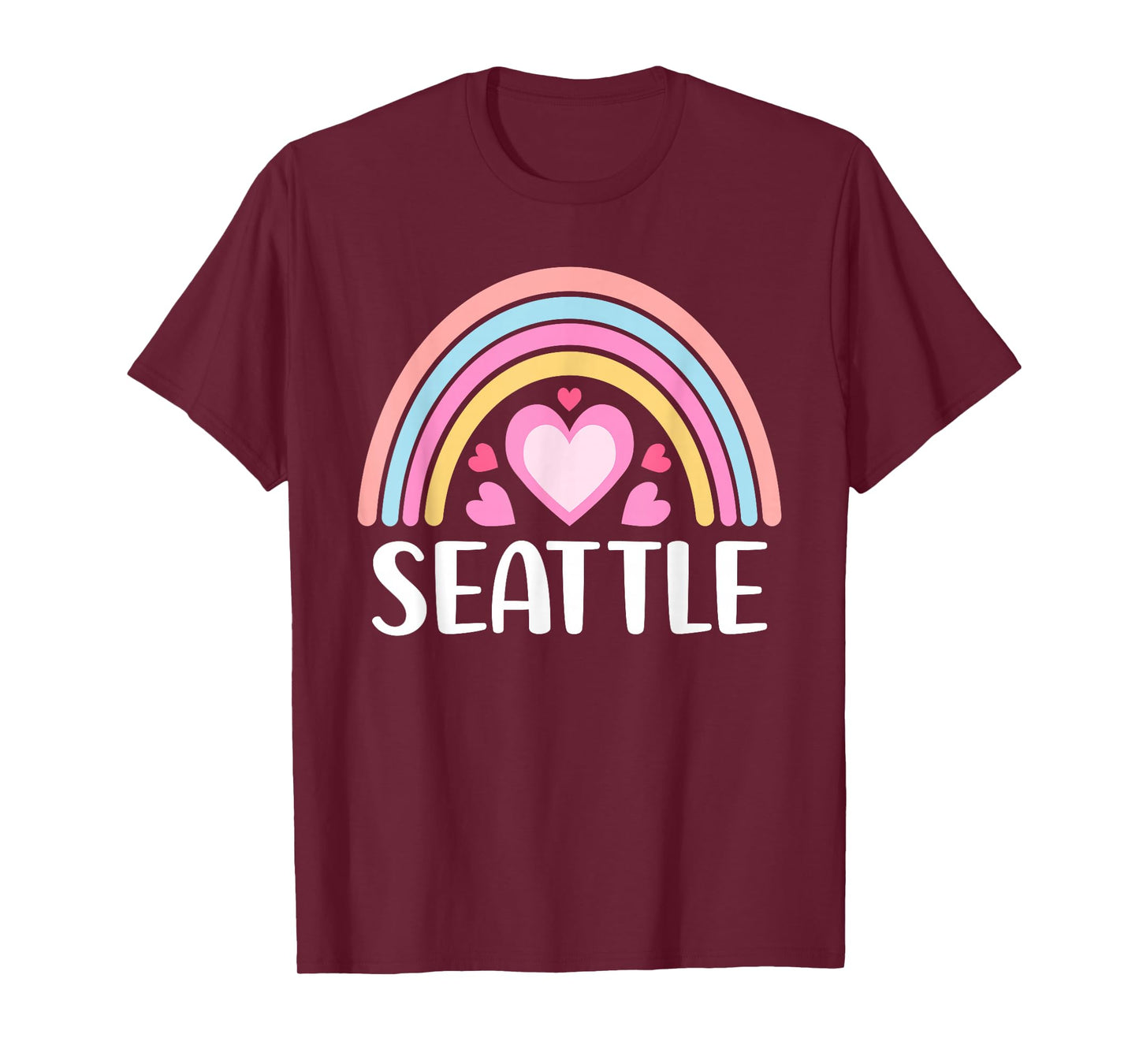 Seattle for Women Rainbow Hearts Cute Seattle T-Shirt