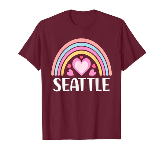 Seattle for Women Rainbow Hearts Cute Seattle T-Shirt
