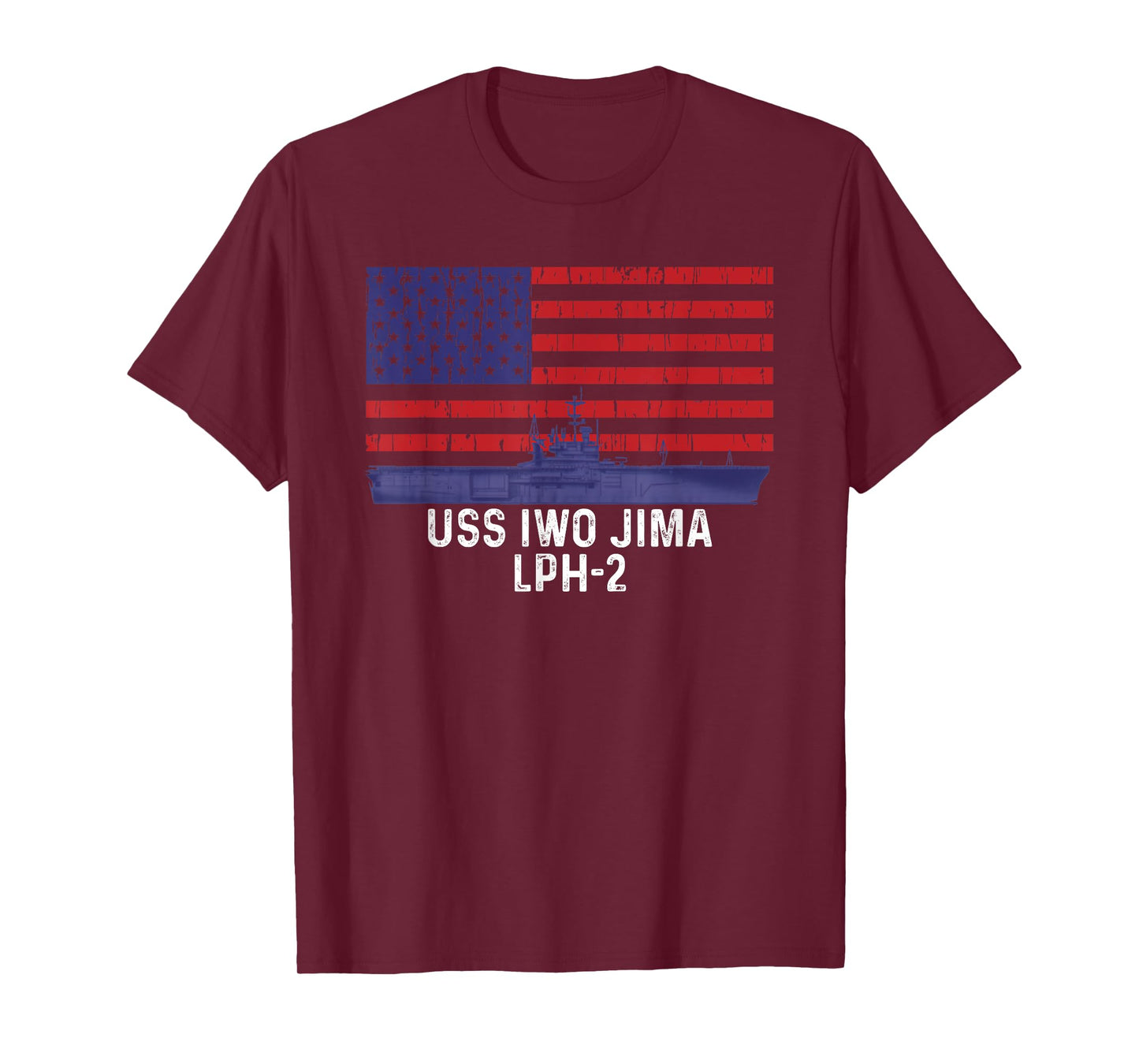 USS Iwo Jima LPH-2 Ship Vintage American Flag T-Shirt