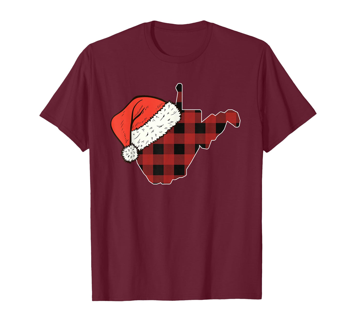 West Virginia Plaid Christmas Santa Hat Holiday Matching T-Shirt