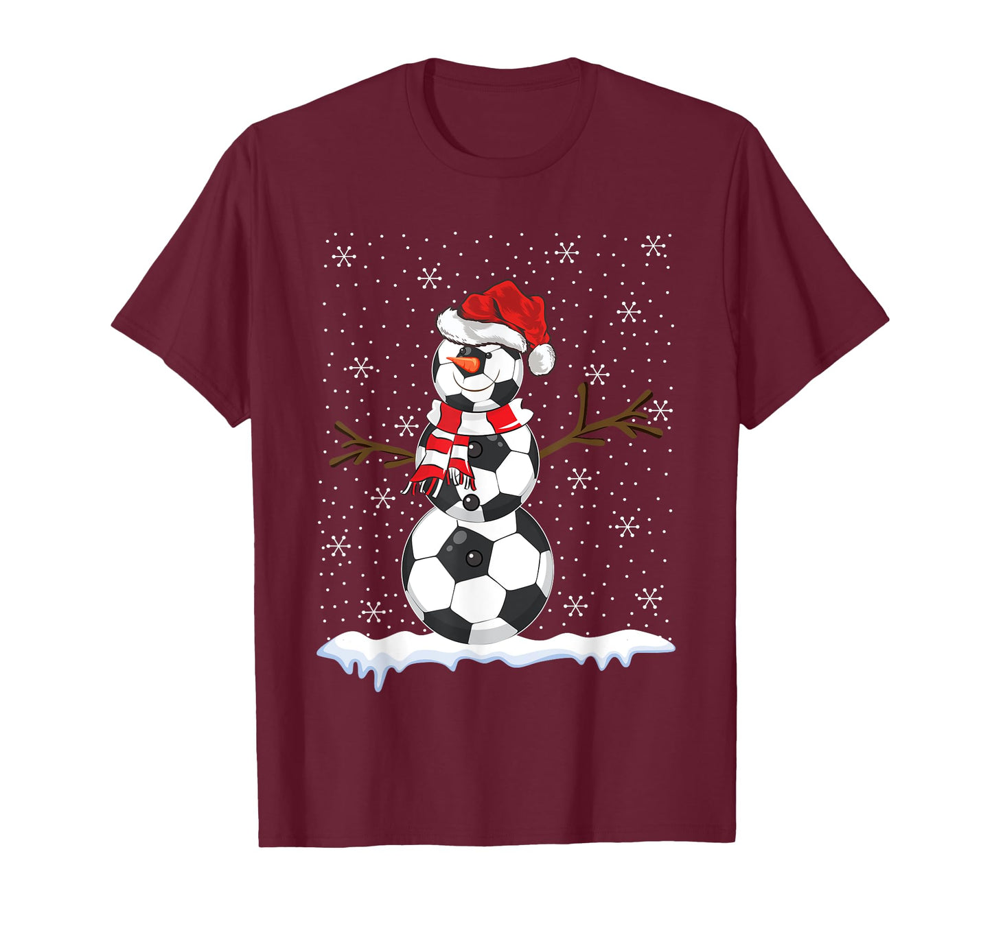 Ugly Sweater Style Snowman Soccer Ball Christmas T-Shirt