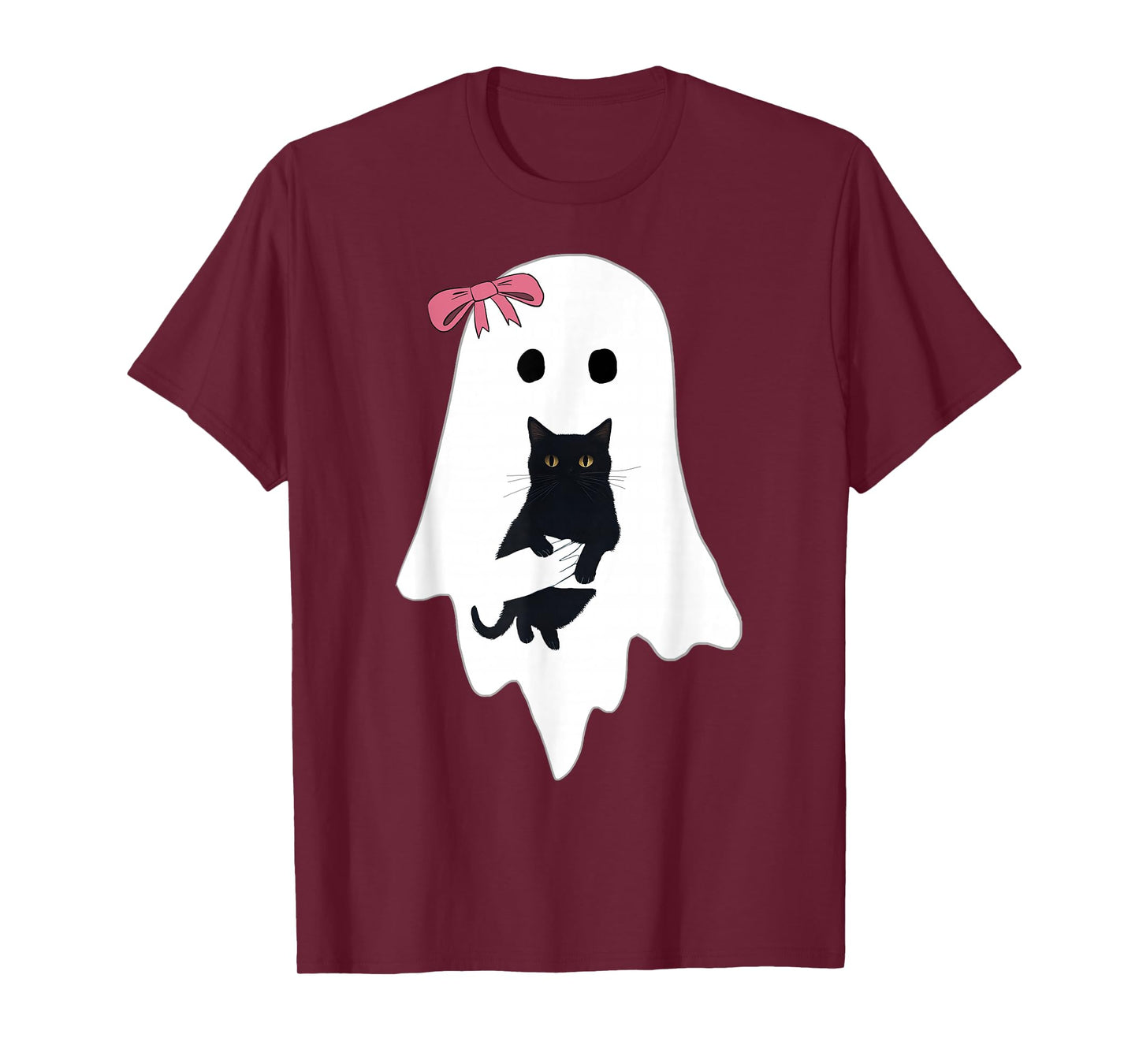 Cute Ghost Black Cat Pink Bow Funny Vintage Spooky Halloween T-Shirt