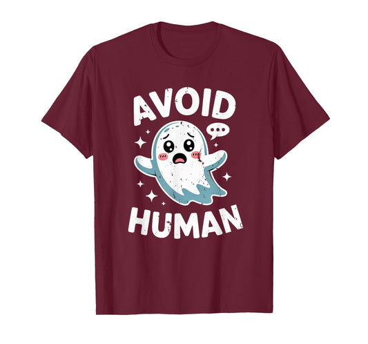 Avoid Humans Cute Kawaii Pastel Ghost Funny Introvert Saying T-Shirt