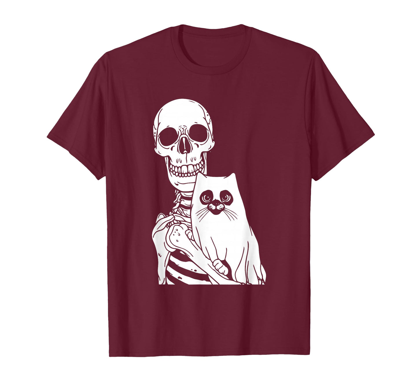 Skeleton Holding Cat Lazy Halloween Costume Skull Kitten Men Women Kids T-Shirt