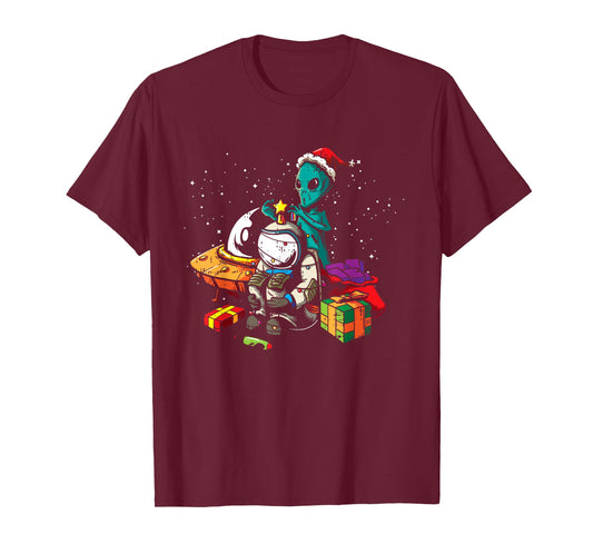 Alien Astronaut Christmas Tree Pajama Funny Space UFO X-Mas T-Shirt