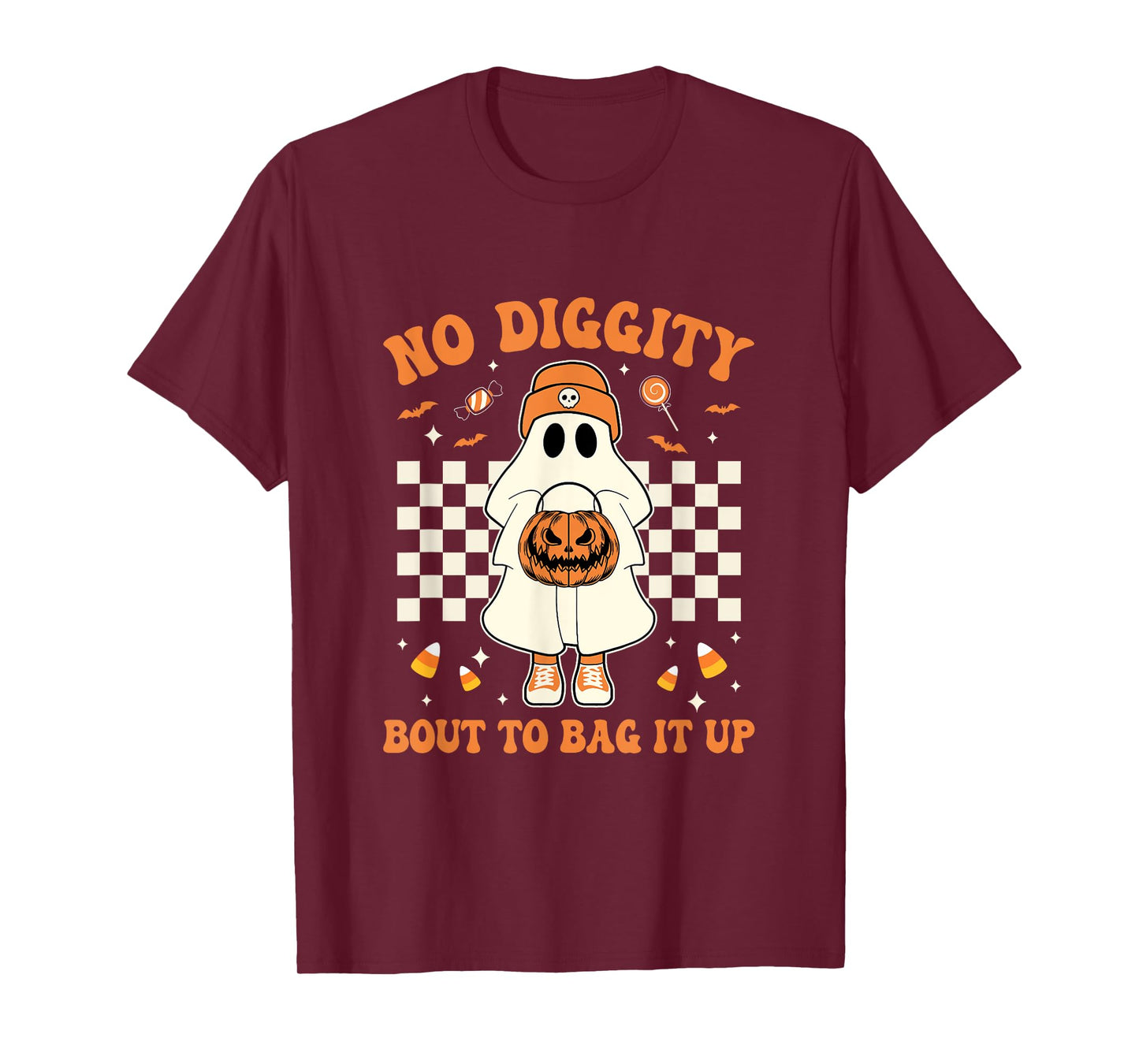 Halloween Ghost No Diggity Bout To Bag It Up Kids T-Shirt