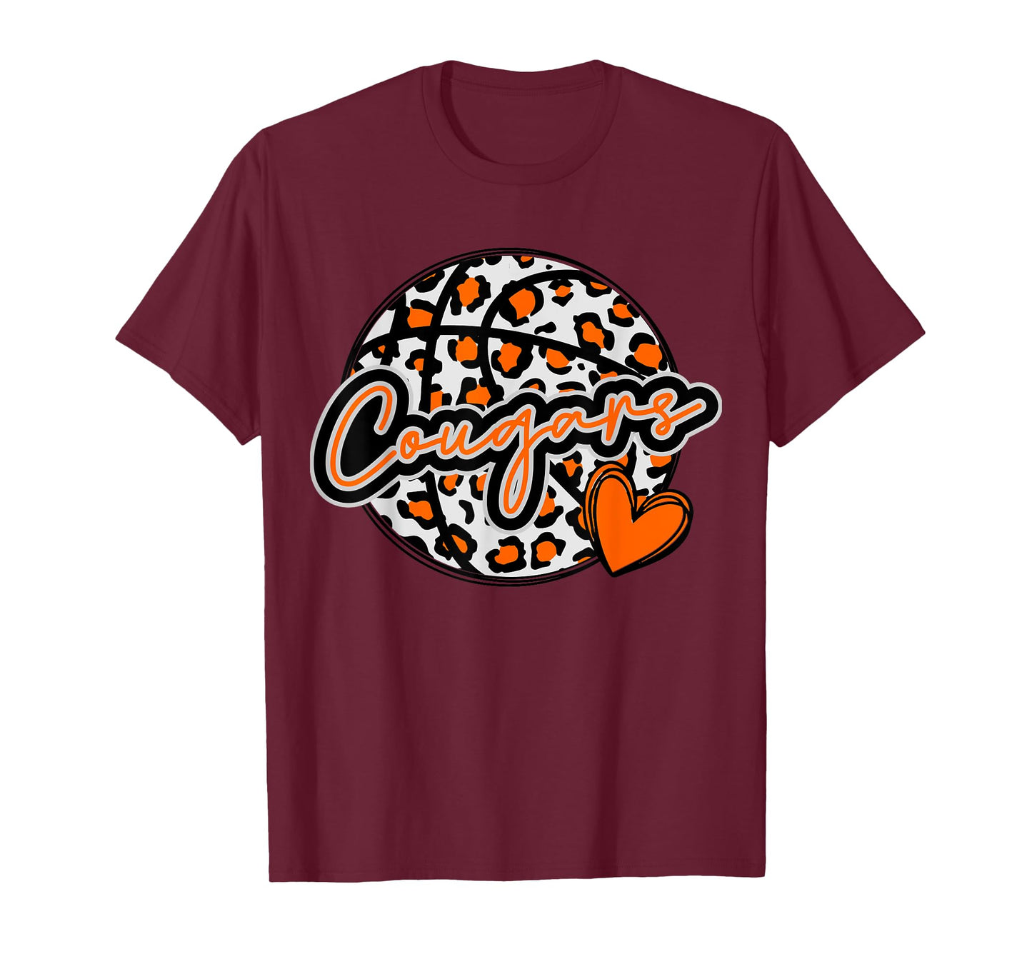 Leopard Cheetah Basketball COUGARS Orange Spirit Game Tee T-Shirt