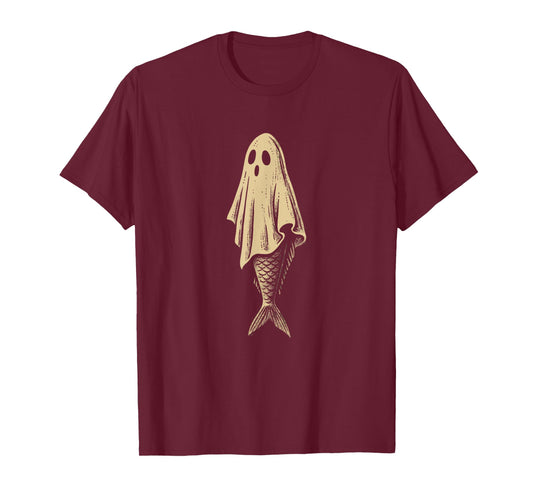 Ghost Fish Scary Fish Haunted Skeleton Cool Retro Fishing T-Shirt