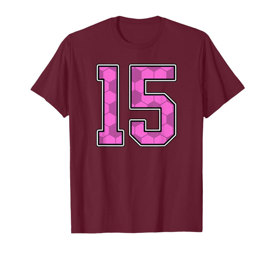 Pink Soccer Pattern Number 15 Jersey Player Uniform #15 T-Shirt