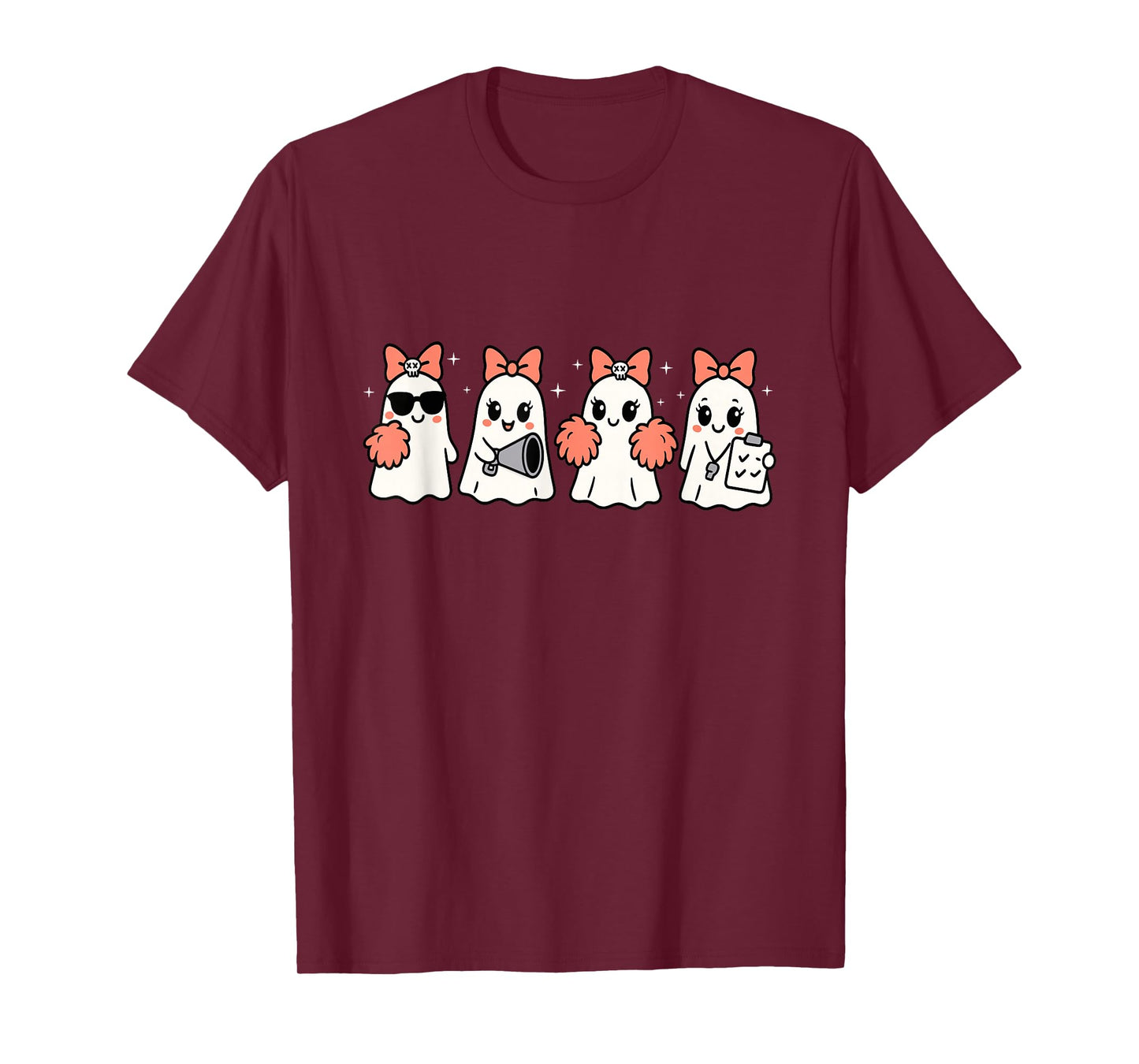 Coquette Ghost Halloween Cheerleader Club Teacher Womens T-Shirt