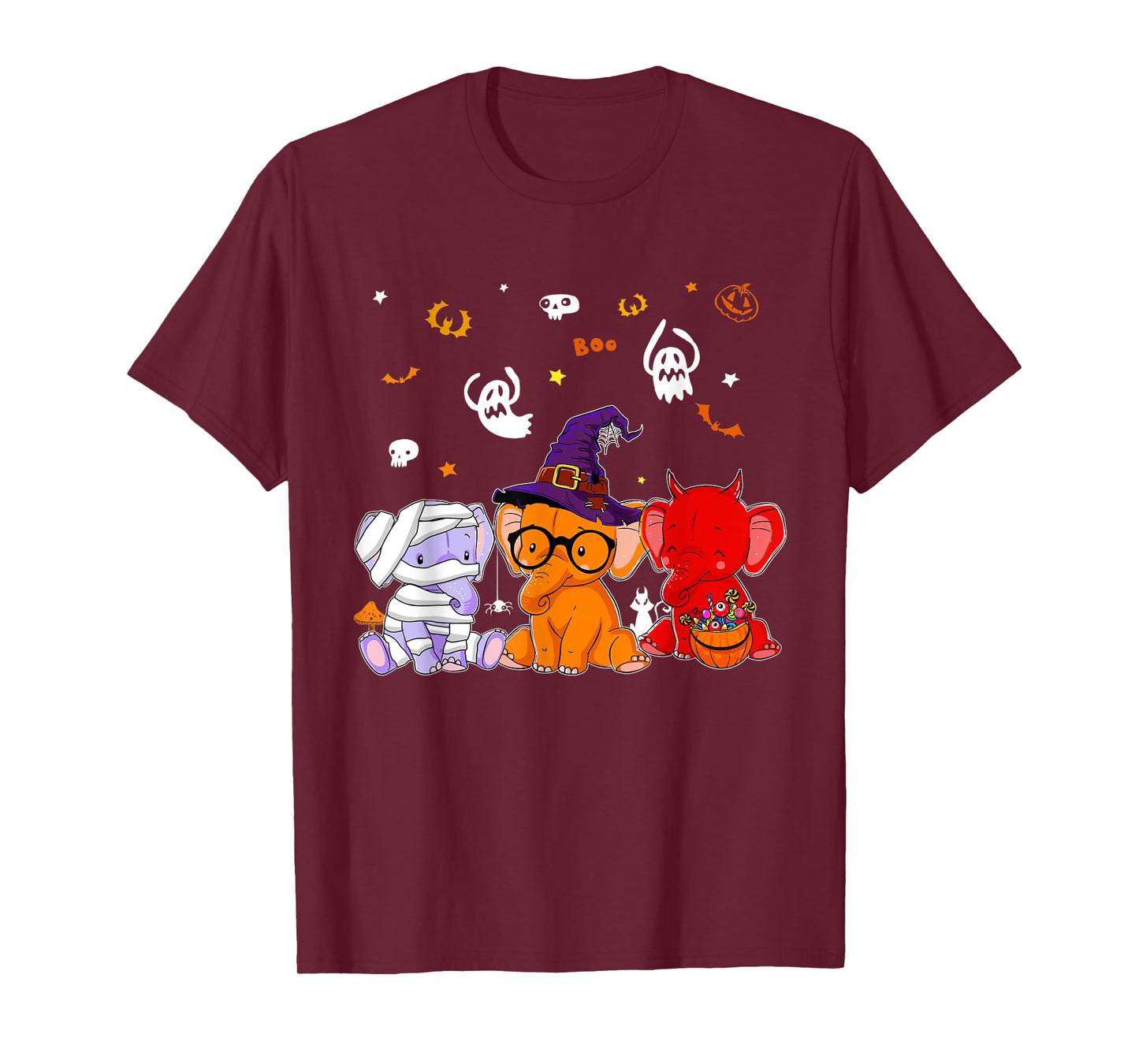 Cute Elephants In Mummy Wicked Witches Devil Halloween T-Shirt