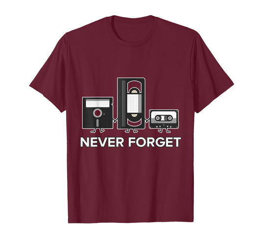 Never Forget T Shirt Funny Floppy Disk VHS Tape 90s 80s Tee T-Shirt