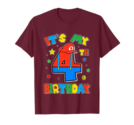 Kids 4th Birthday Boy Super Gamer Gaming Theme B-day Party Boys T-Shirt