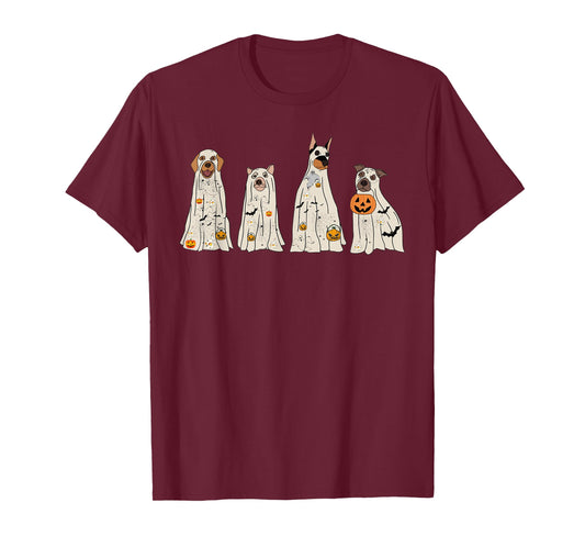 Halloween Ghost Dogs, Dog Treat Or Treating Pumpkin Funny T-Shirt