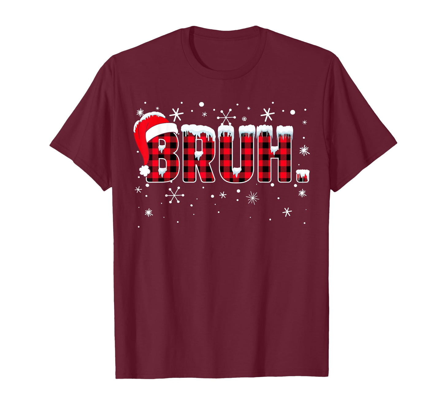 Funny Bruh Christmas Buffalo Plaid Teens Boys Kids Xmas T-Shirt