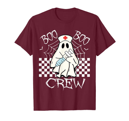 Boo Boo Crew Nurse Ghost Halloween Scrub Top Nursing Women T-Shirt