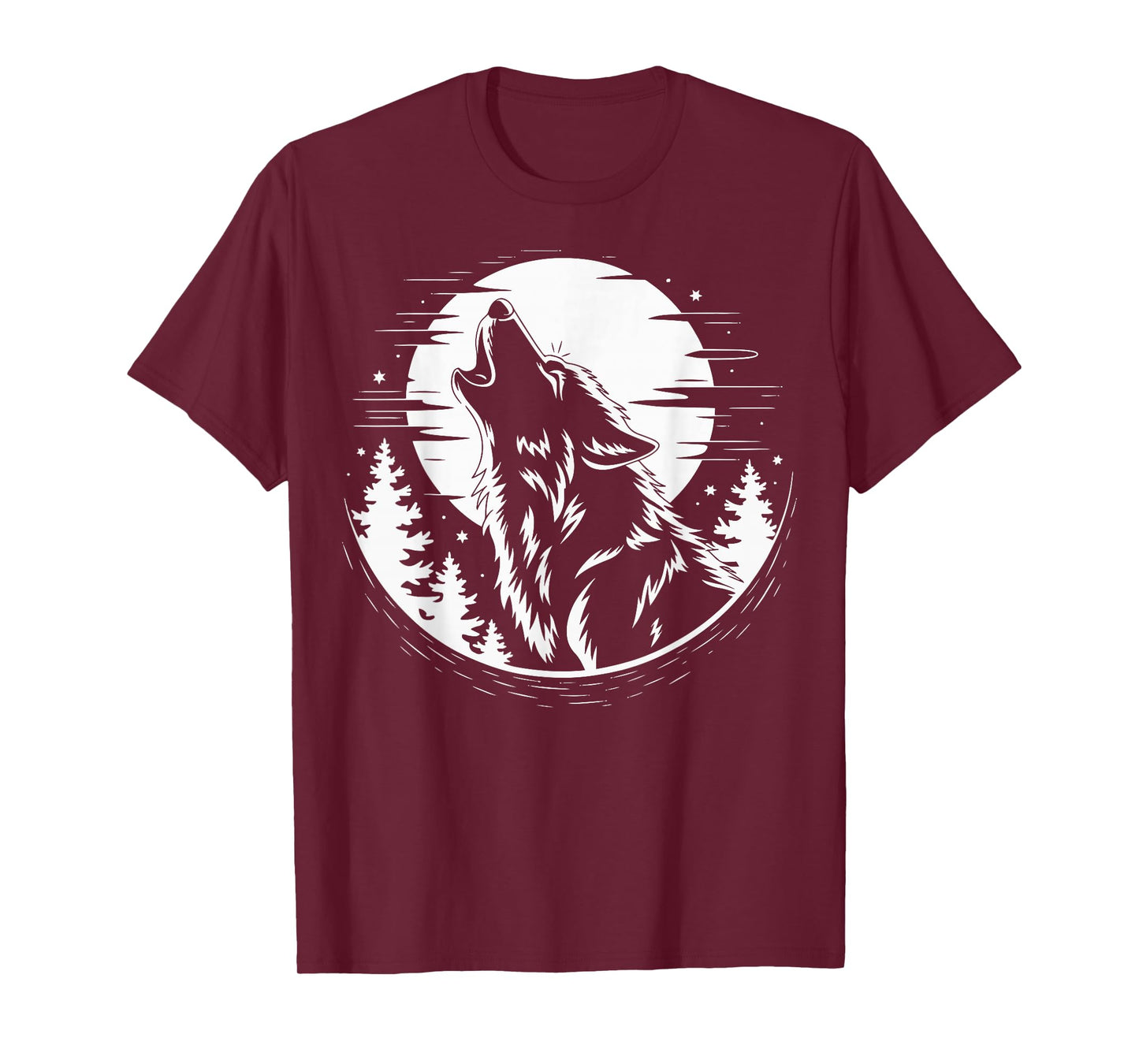 Wolf Howling Moon Forest Retro Nature Camper T-Shirt