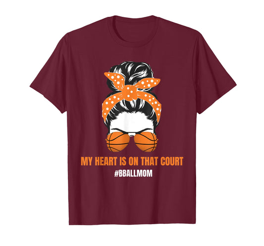 Basketball Mom Messy Bun Proud Mama Bball Basketball Glasses T-Shirt