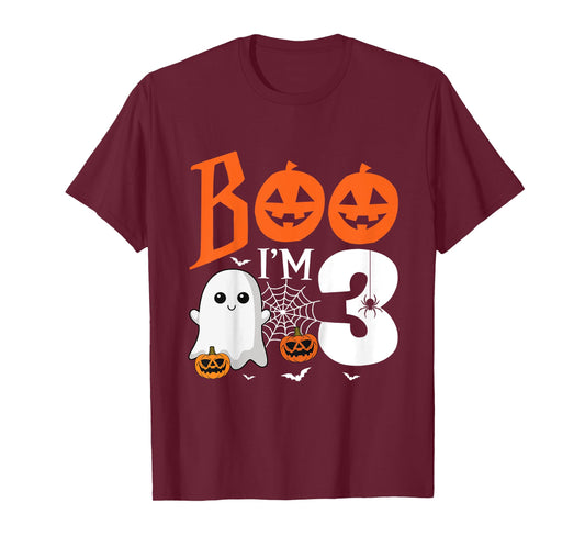Kids Boo I'm 3 Yr Old 3rd Birthday Halloween Girl Boy Costume T-Shirt