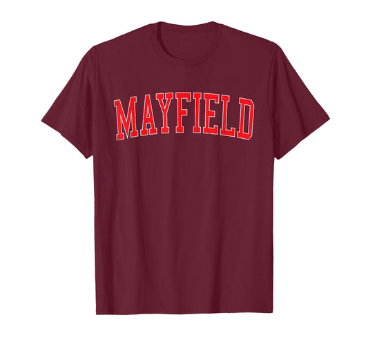 Vintage Mayfield KY Distressed Red Varsity Style T-Shirt