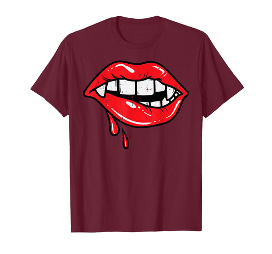 Vampire Lips Bloody Halloween Costume For Women Girls T-Shirt