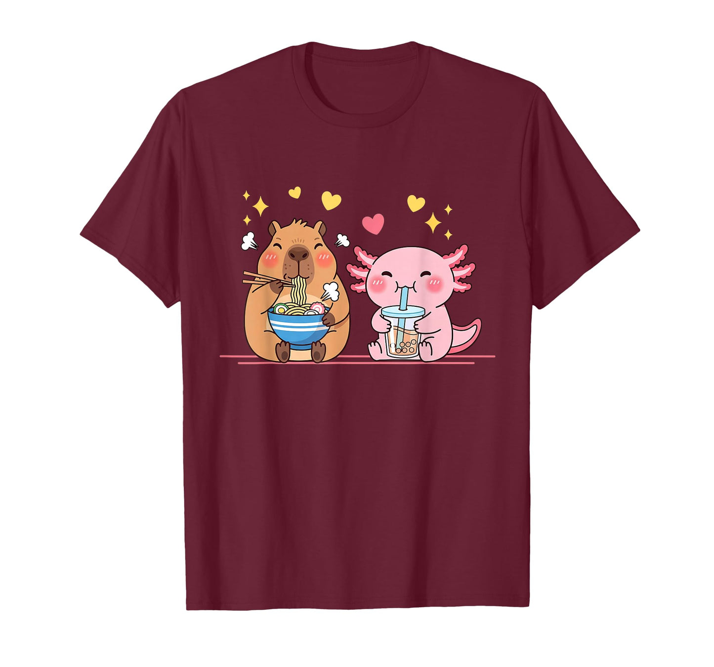 Cute Capybara and Axolotl Funny Ramen Boba Tea Anime Kids T-Shirt