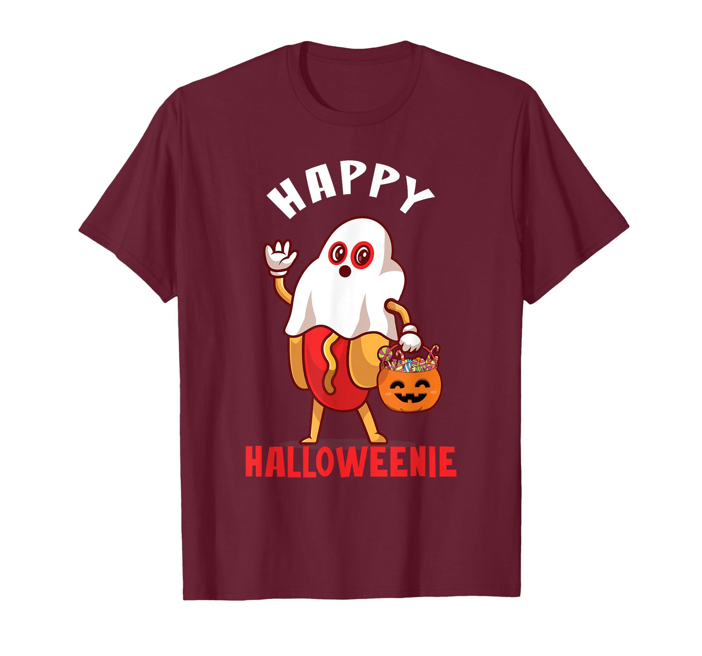 Happy Halloweenie Halloween Hot Dog Ghost Funny T-Shirt