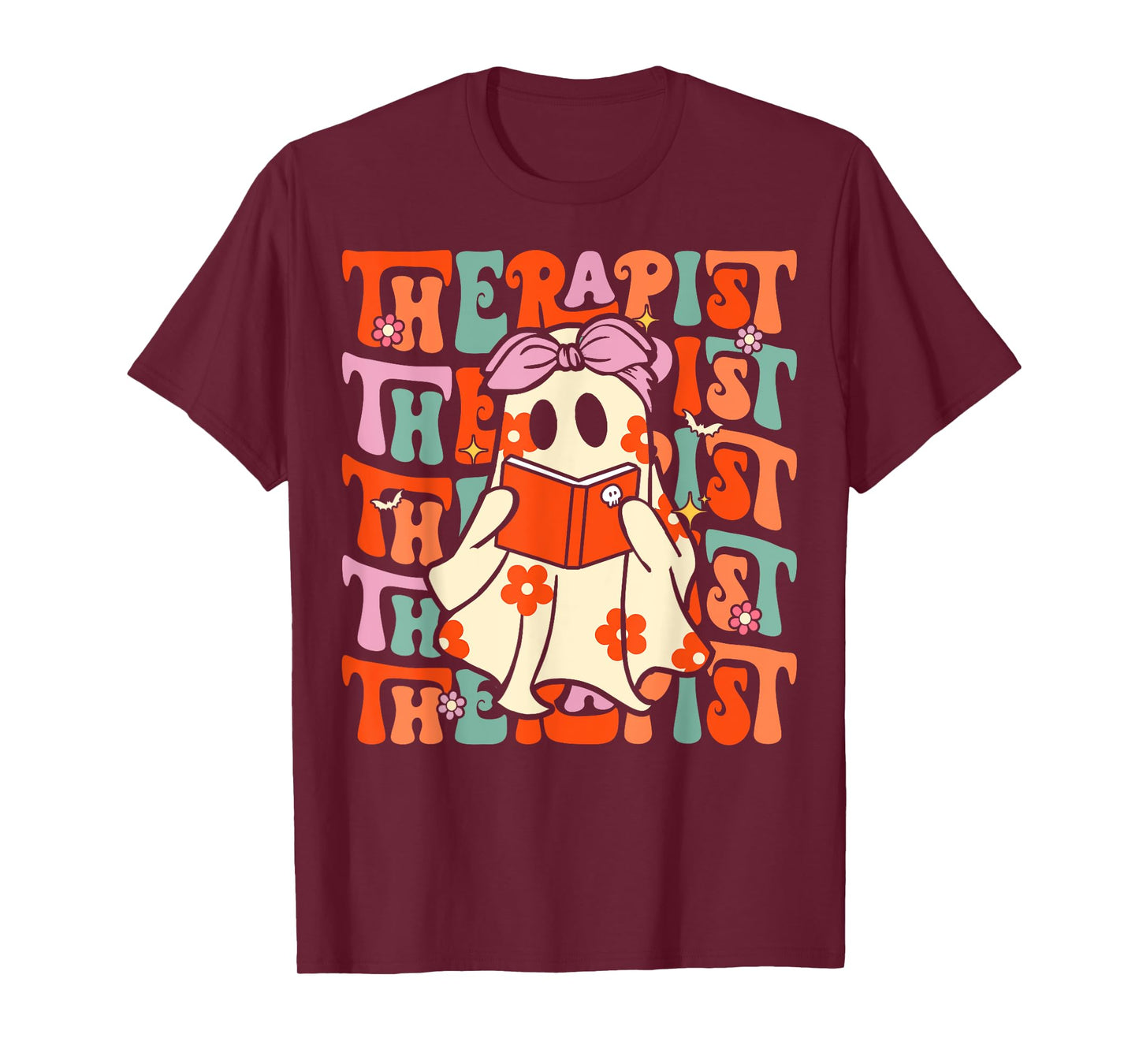Therapist Groovy Halloween Retro Ghost Mental Health Therapy T-Shirt