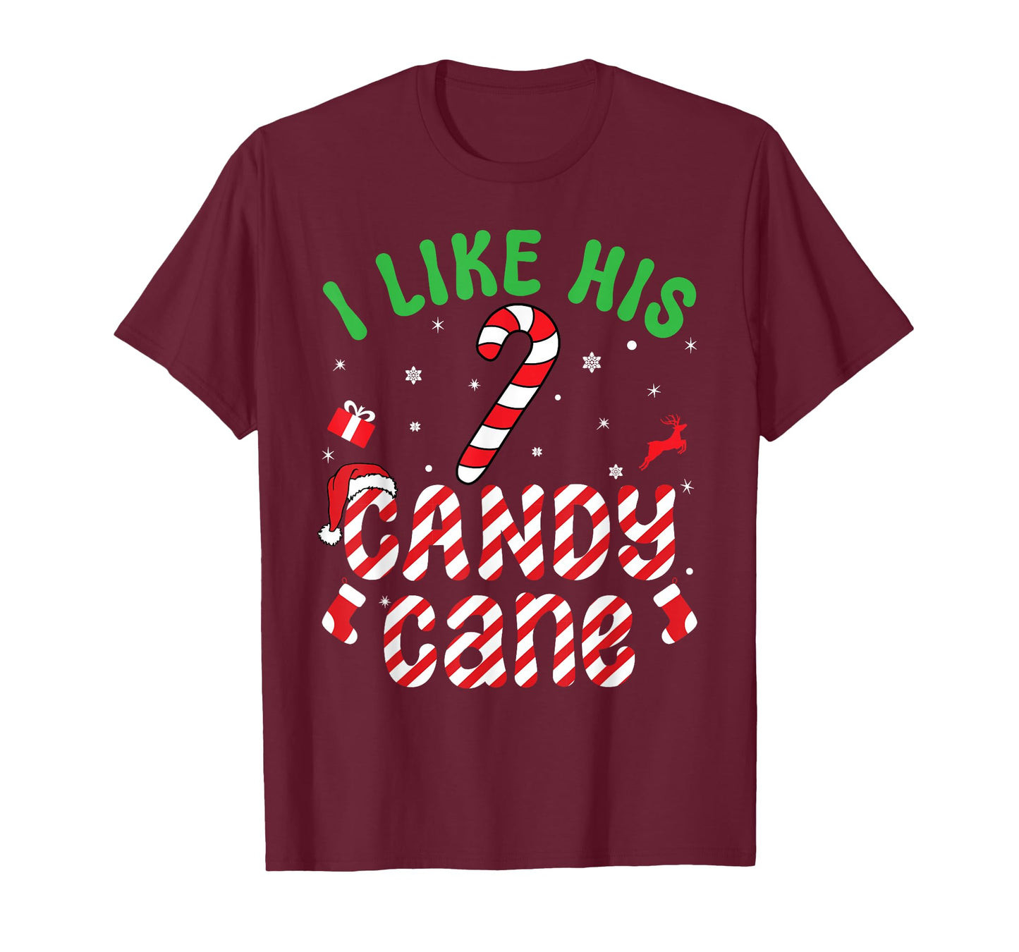 I Like His Candy Cane Funny Christmas Couples Matching T-Shirt
