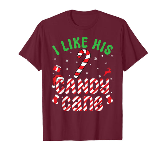 I Like His Candy Cane Funny Christmas Couples Matching T-Shirt