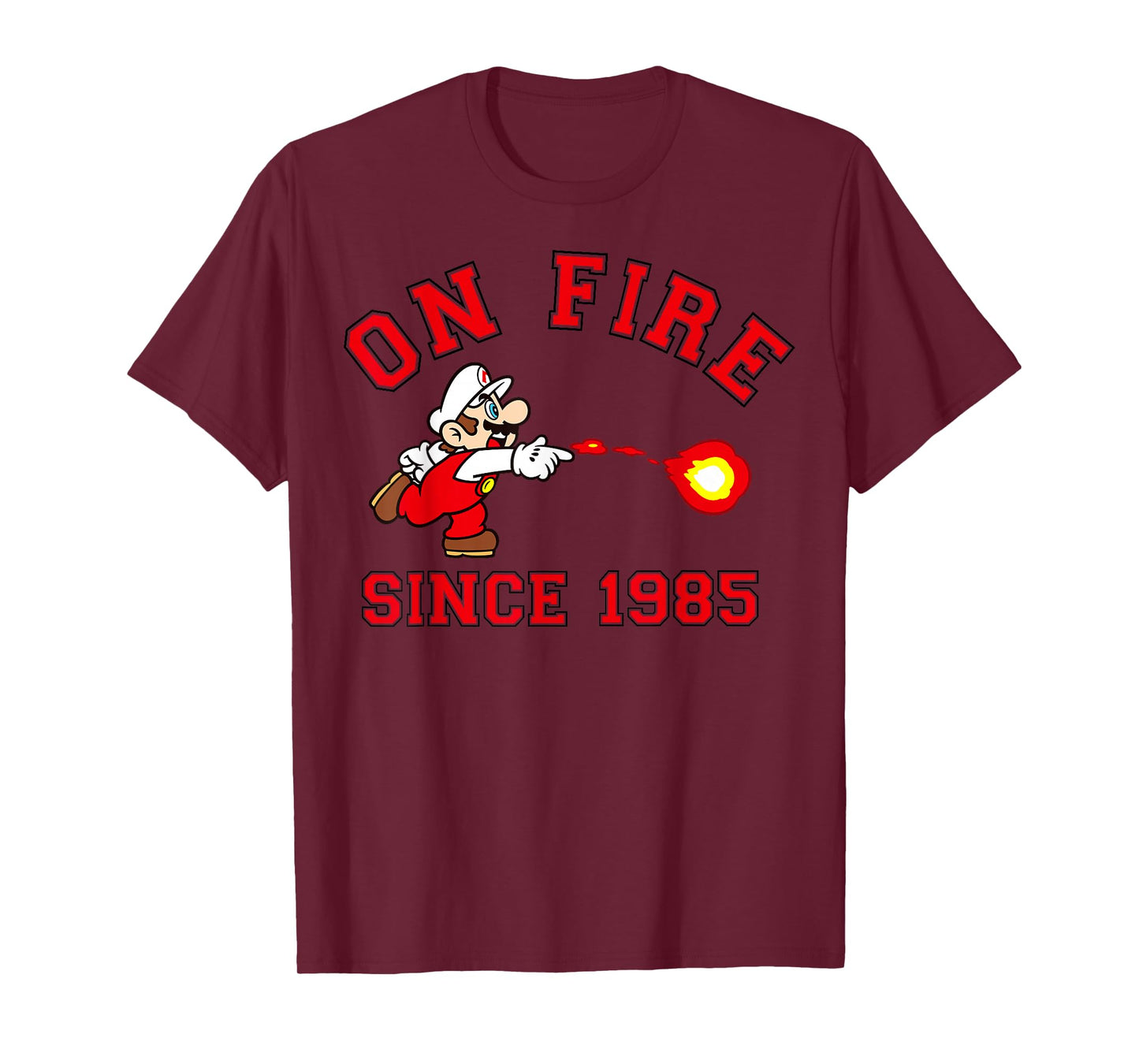 Super Mario Bros On Fire Since 1985 Red Text Collegiate T-Shirt