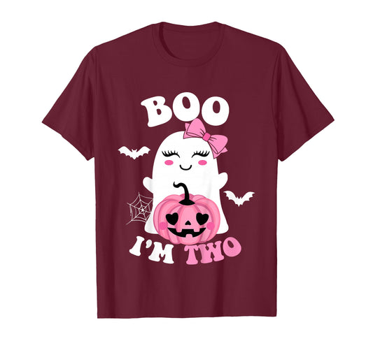 Kids Ghost Boo I'm Two Yr 2nd Birthday Kids Halloween Groovy T-Shirt