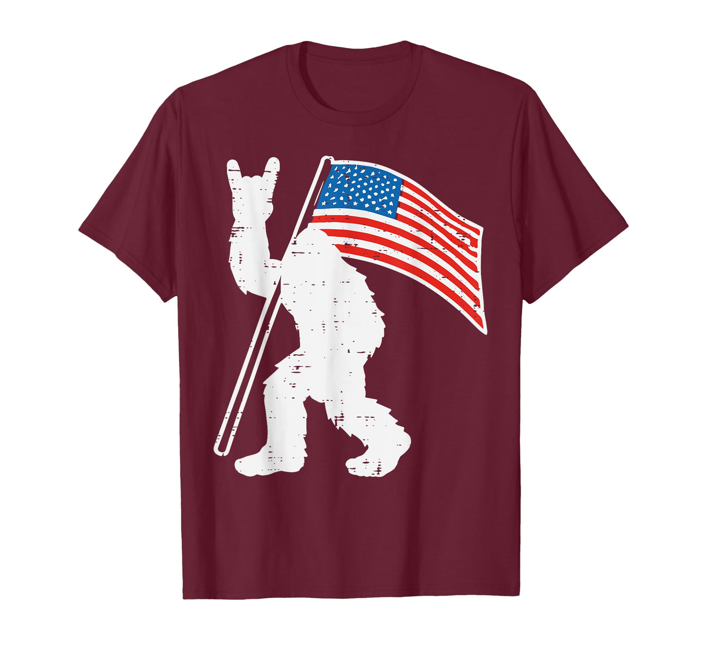 Bigfoot America Flag Rock Hand Rocker Sasquatch Men Boys Kid T-Shirt