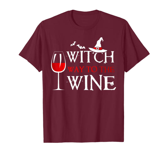 Womens Halloween Drinking Shirt Witch Way To The Wine T-Shirt