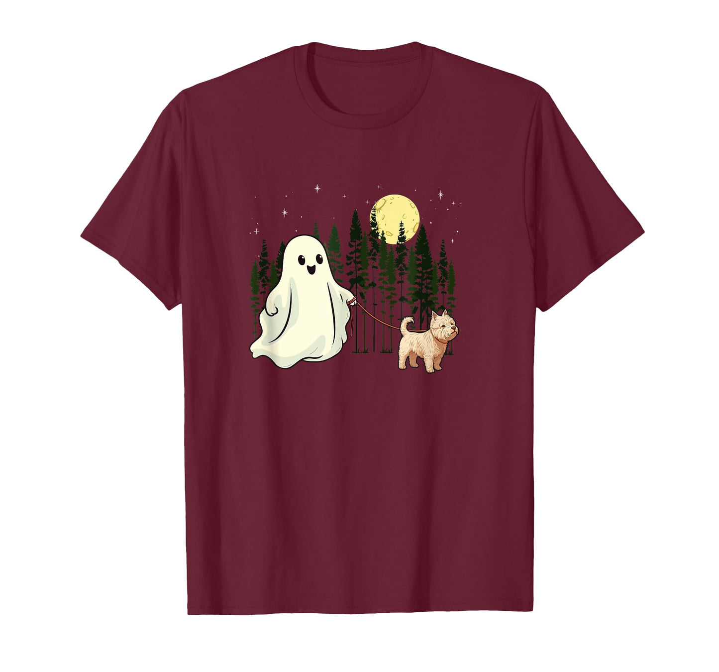 West Highland White Terrier Westie Walking Ghost Halloween T-Shirt