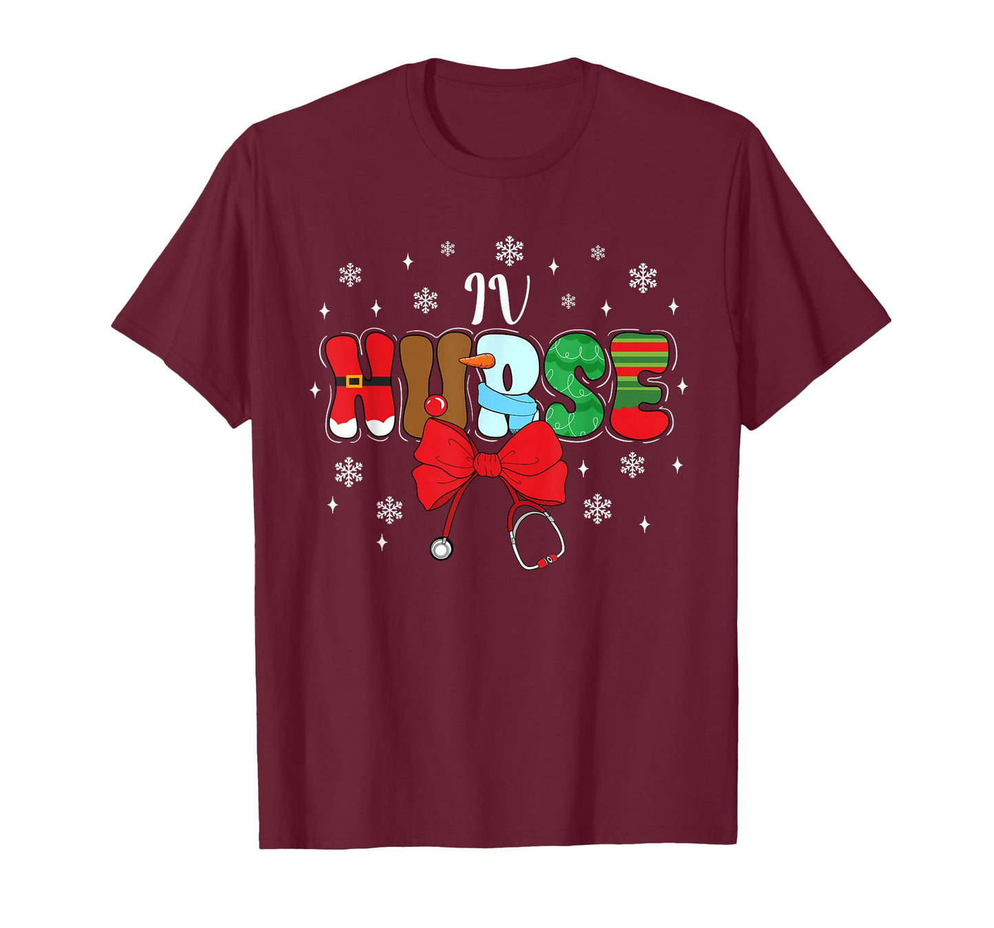 IV Nurse Bow Stethoscope Santa Cute Christmas T-Shirt
