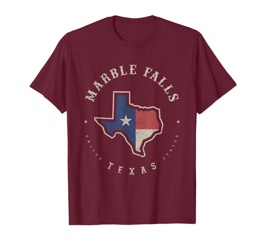 Vintage Marble Falls Texas State Flag Map Souvenir Gift T-Shirt