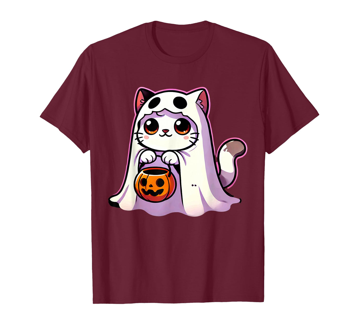 Cat Ghost Halloween Cute Kitty Men Women Kids T-Shirt
