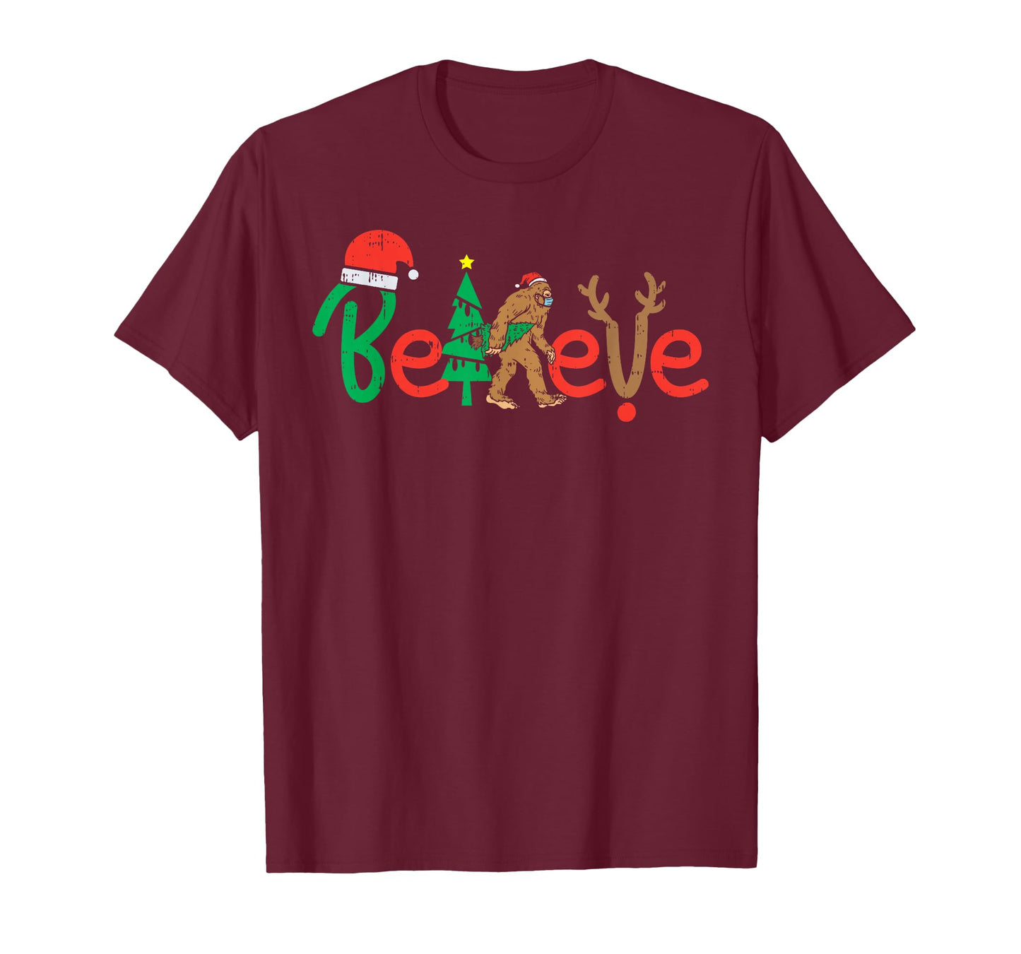 Believe Bigfoot Sasquatch In Mask Christmas Quarantine Gift T-Shirt