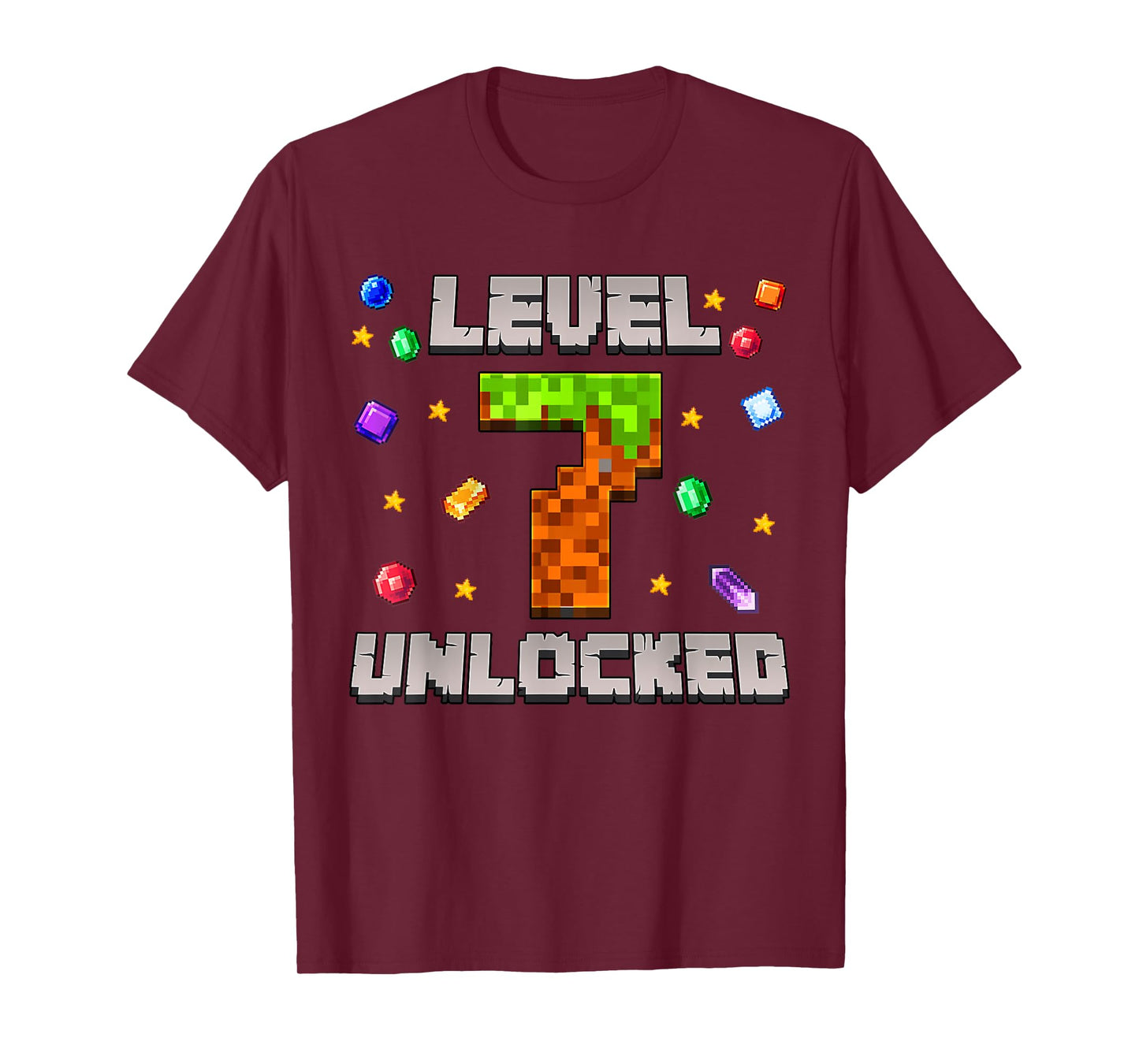 Birthday Boy Level 7 Unlocked 7th Birthday Video Game Pixel T-Shirt