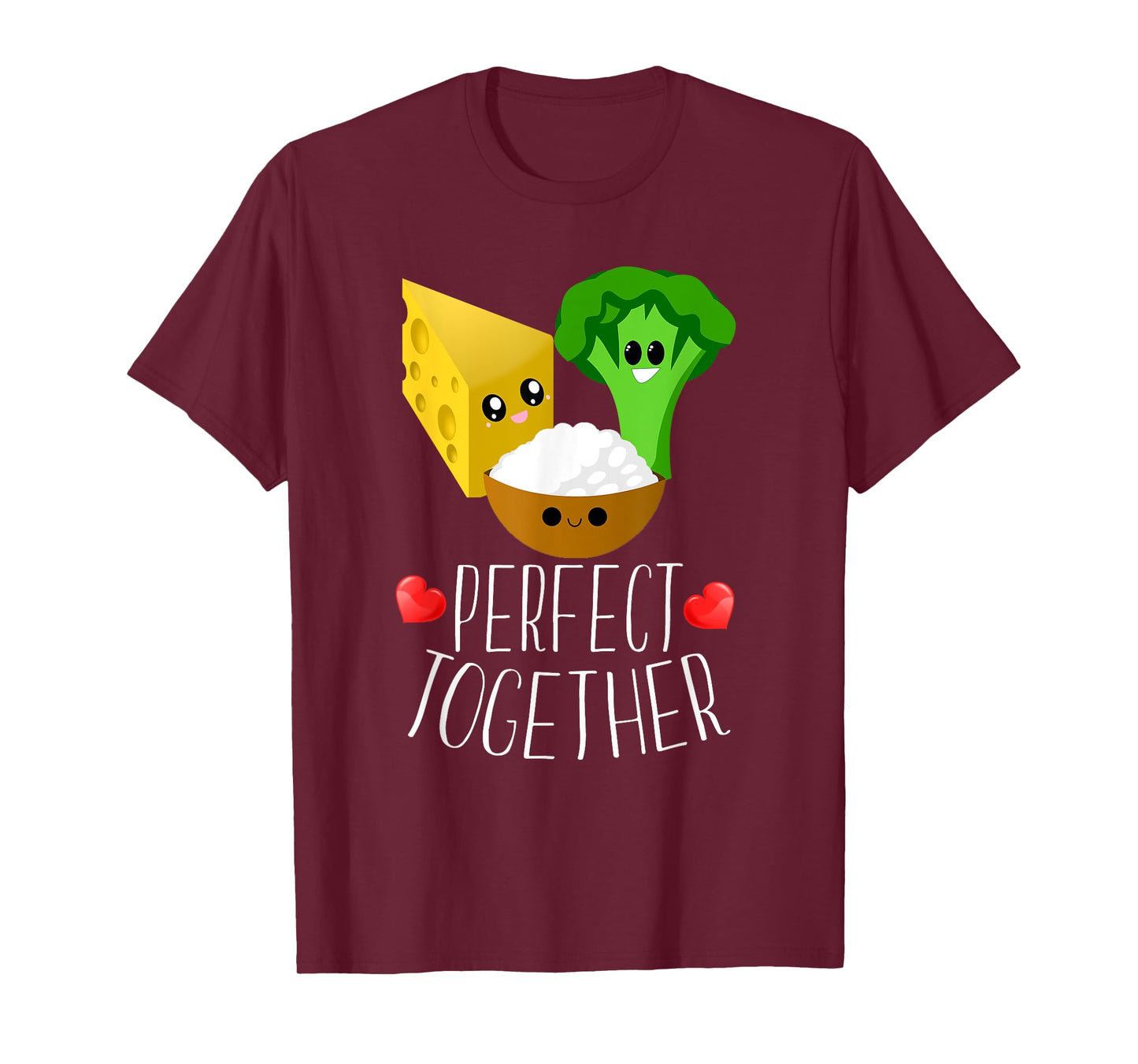 Perfect Together Cheesy Rice Broccoli Kawaii Hearts T-Shirt
