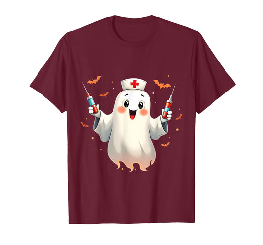 Spooky Halloween Nurse Ghost Holding Syringes T-Shirt