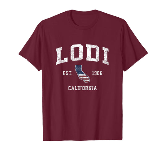 Lodi California CA Vintage American Flag Sports Design T-Shirt
