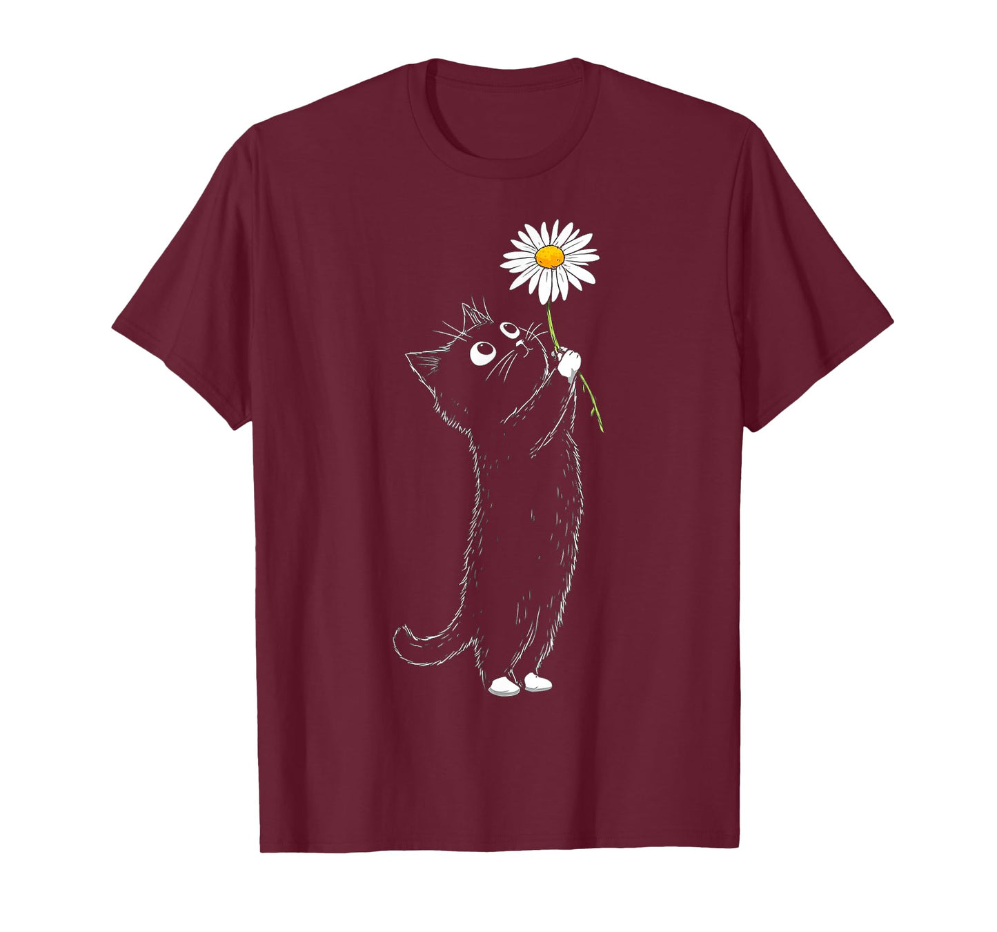 Cat Holding Flower Drawing Cute Artwork Animal Graphic Cat T-Shirt