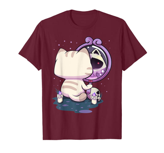 Pastel Goth Kawaii Sad Cat With Mirror T-Shirt