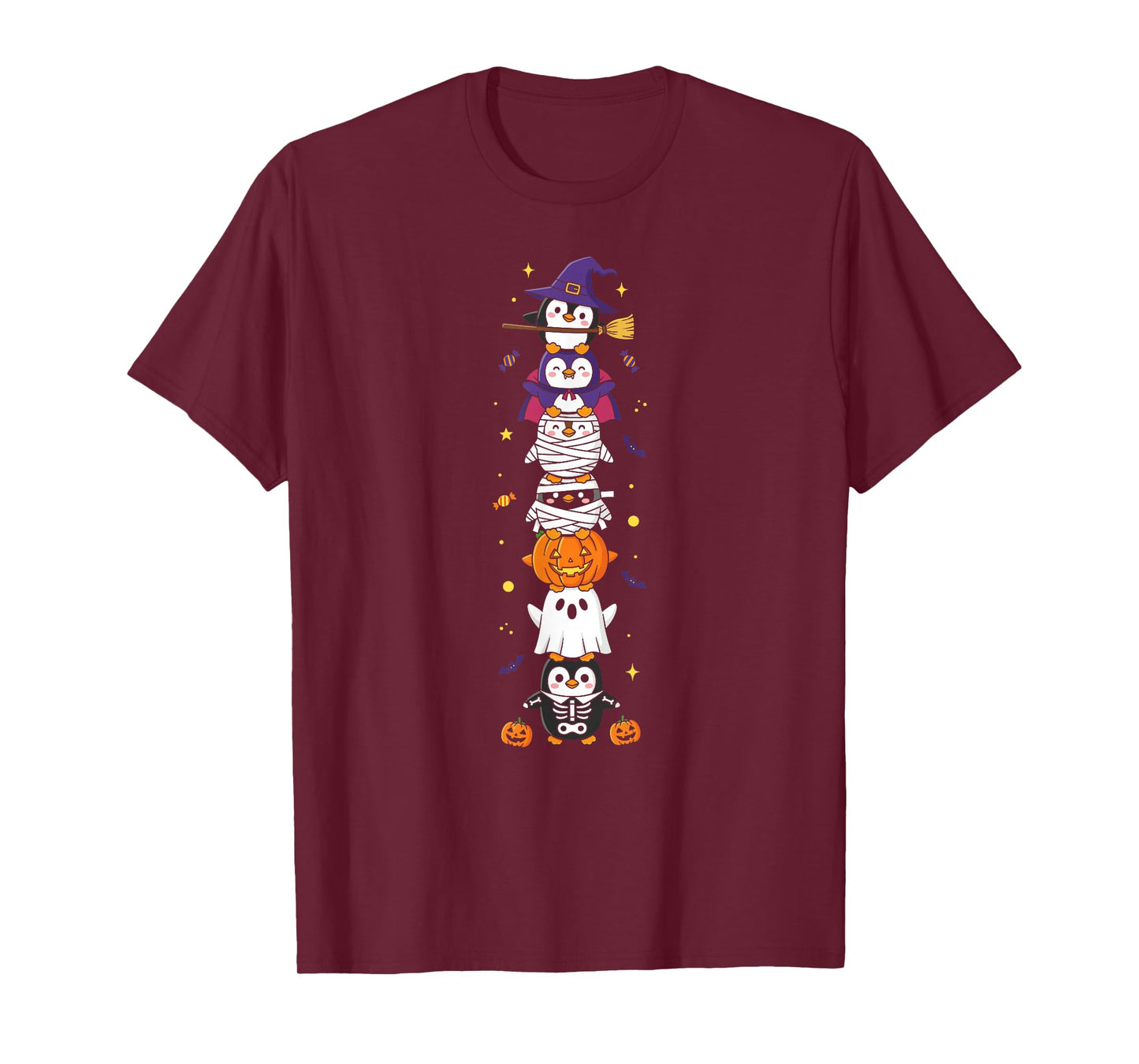 Funny Penguin Witch Vampire Ghost Halloween Kids Mens Womens T-Shirt