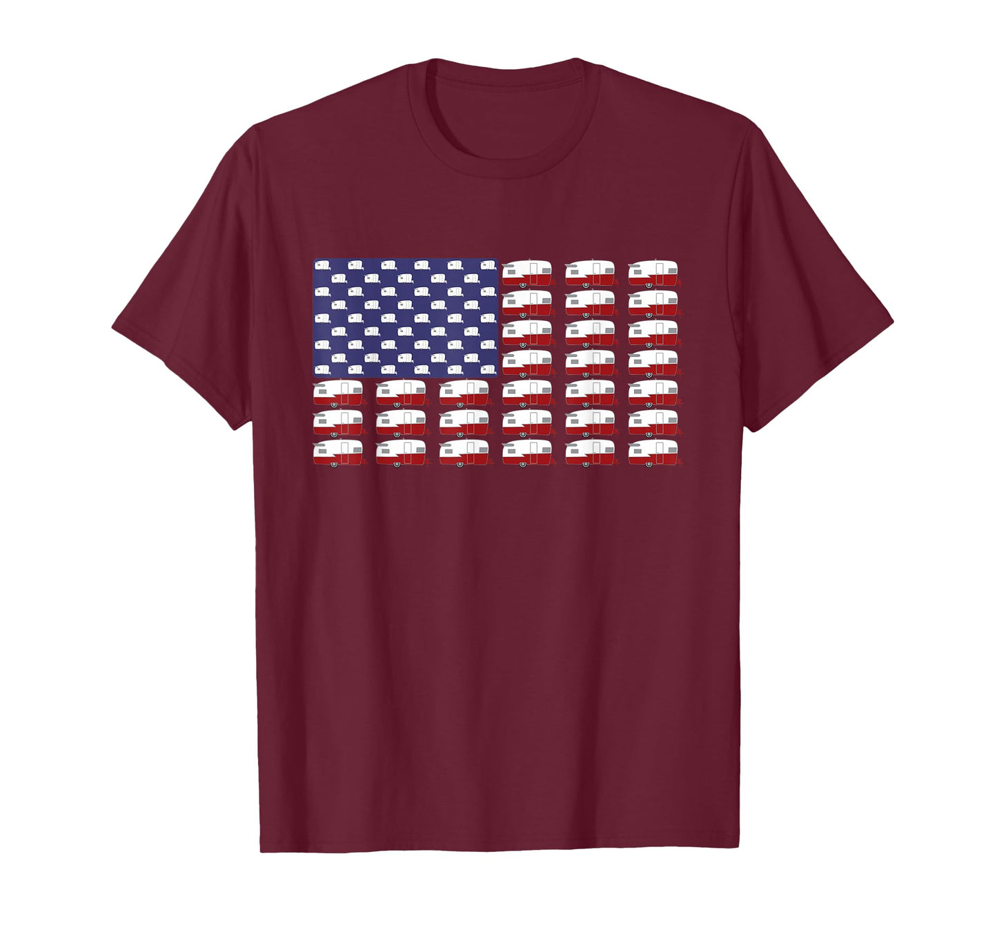 Vintage RV Camper Trailer American Flag T-Shirt
